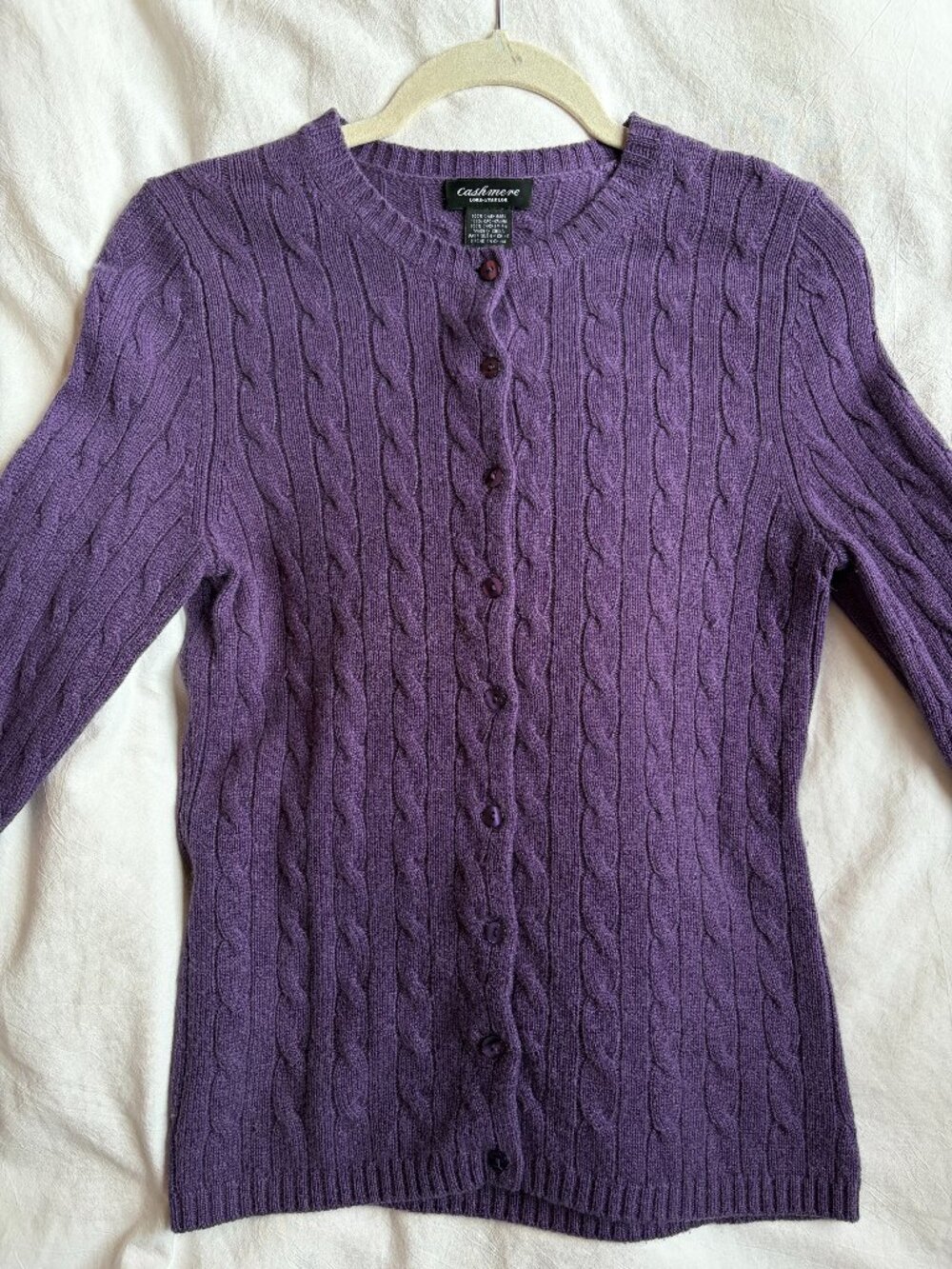 Cashmere Purple Cable-Knit Cardigan